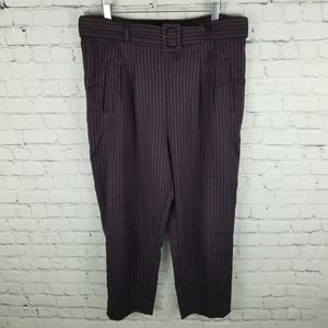 CARTONNIER | Anthro striped high waist pleated cropped belted trouser pants